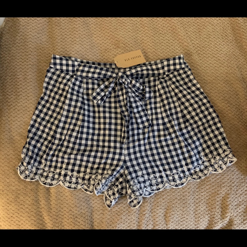 ModCloth Blu Pepper Gingham Navy and White Shorts